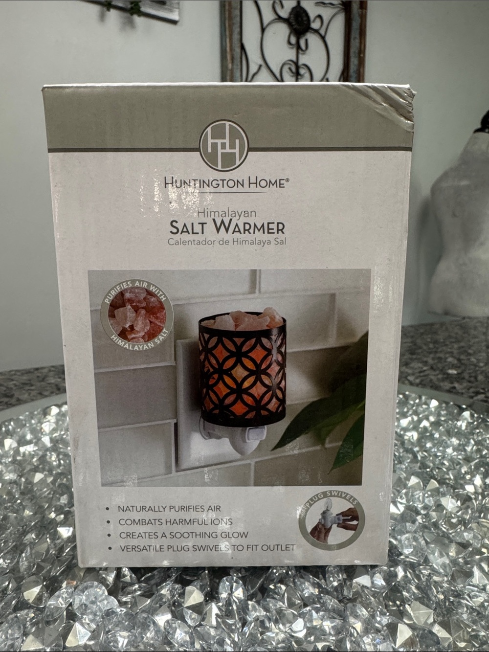 Huntington Home Black Metal Plug-In Salt Warmer with Pink Himalayan Salt NEW